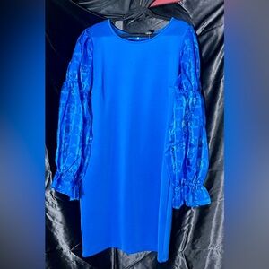 NWT! Ashley Stewart Wo Sz 14/16 Vibrant Blue Long Sleeve Dress